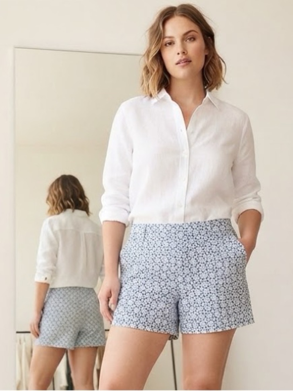 The Limited White and Blue Patterned Women’s Shorts